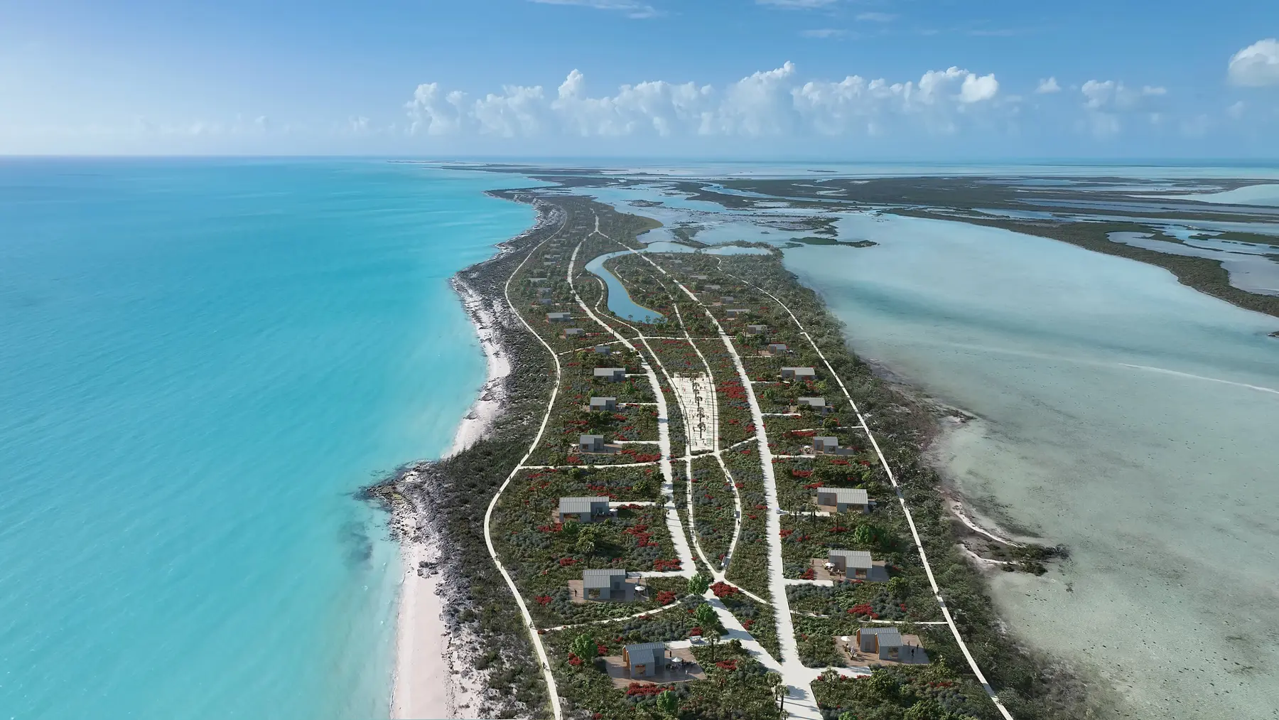 Aerial master-plan visualization for Chrysalis Eco Resort