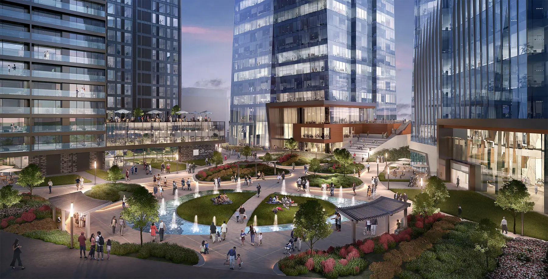 Night visualization of the plaza as an active gathering place