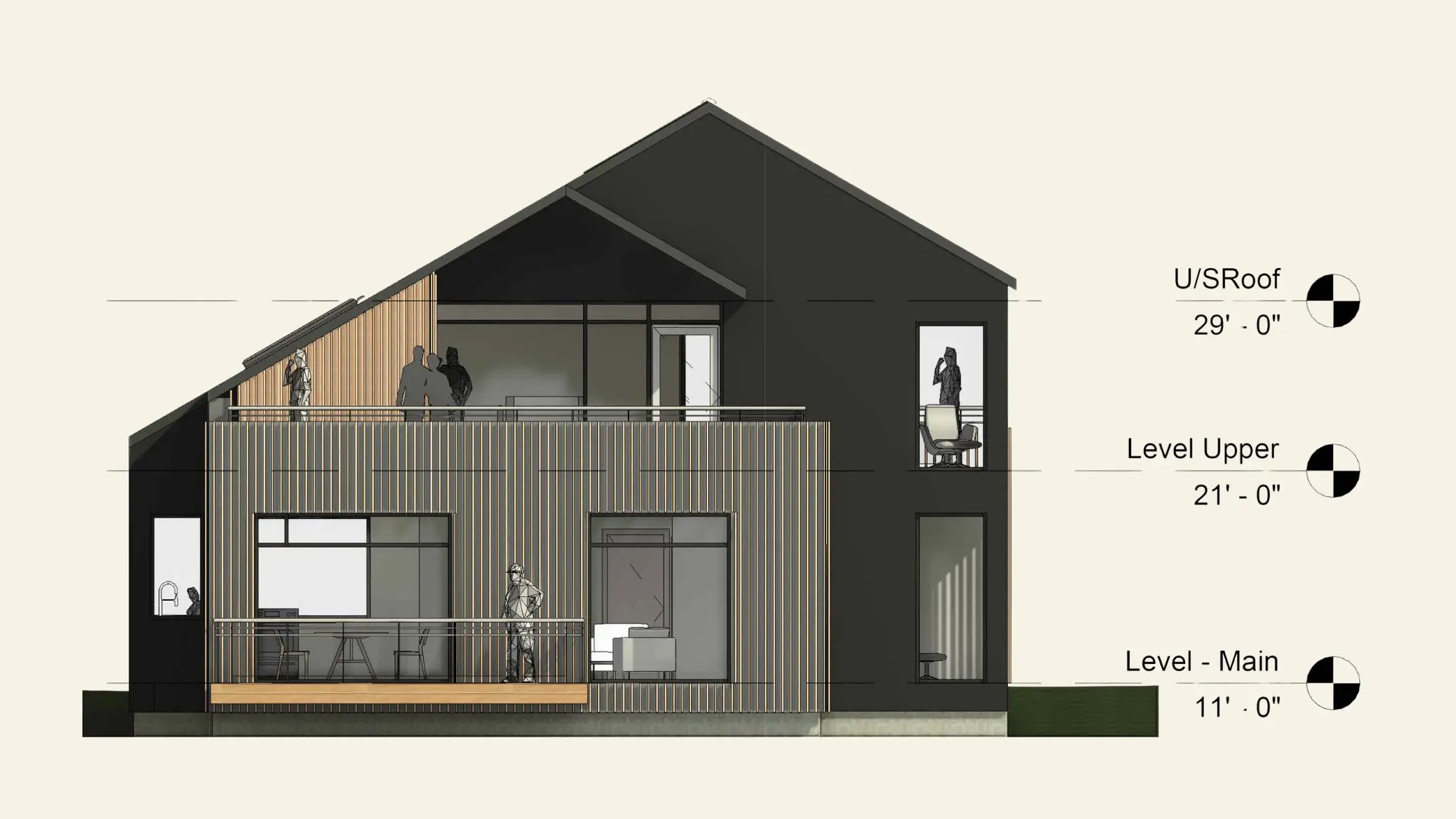 Section drawing of a two-level Whisper Ridge residence prototype